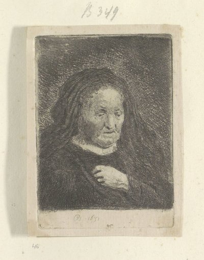 La mère de Rembrandt avec sa main sur sa poitrine: petit buste - Rembrandt van Rijn