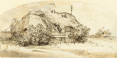 Cottage en ruine couvert de buissons - Rembrandt van Rijn