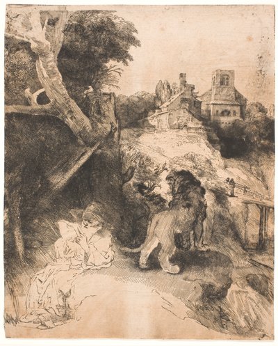 Saint Jérôme en train de lire, dans un paysage italien - Rembrandt van Rijn