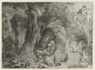 Saint François sous un arbre, priant - Rembrandt van Rijn