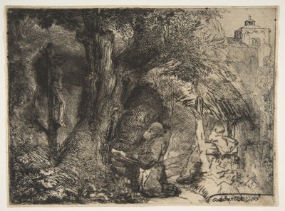 Saint François sous un arbre, priant - Rembrandt van Rijn