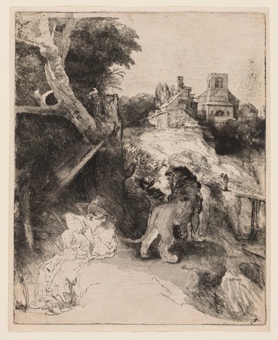 Saint Jérôme Lisant dans un Paysage Italien - Rembrandt van Rijn