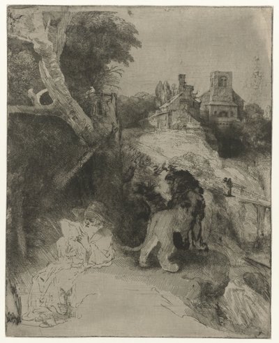 Saint Jérôme lisant dans un paysage italianisant - Rembrandt van Rijn