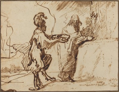Satan tentant le Christ de changer les pierres en pain - Rembrandt van Rijn