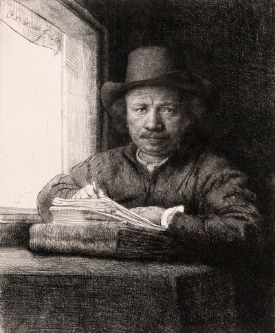 Autoportrait dessinant à une fenêtre par Rembrandt van Rijn - Rembrandt van Rijn