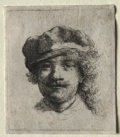 Autoportrait portant un bonnet mou : visage complet, tête seulement - Rembrandt van Rijn