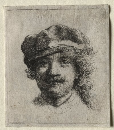 Autoportrait portant un bonnet mou : Plein visage, tête seulement - Rembrandt van Rijn