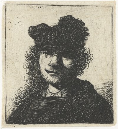 Autoportrait en bonnet et manteau sombre : buste, vers 1631 - Rembrandt van Rijn
