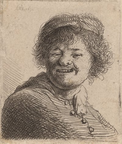Autoportrait avec un bonnet : Riant, 1630 - Rembrandt van Rijn
