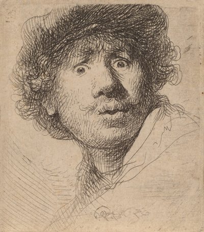 Autoportrait en casquette, bouche ouverte, 1630 - Rembrandt van Rijn