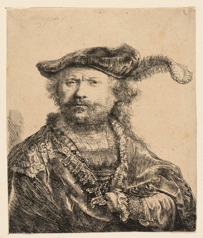 Autoportrait avec un bonnet de velours et une plume - Rembrandt van Rijn
