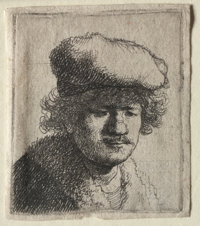 Autoportrait avec casquette tirée en avant - Rembrandt van Rijn