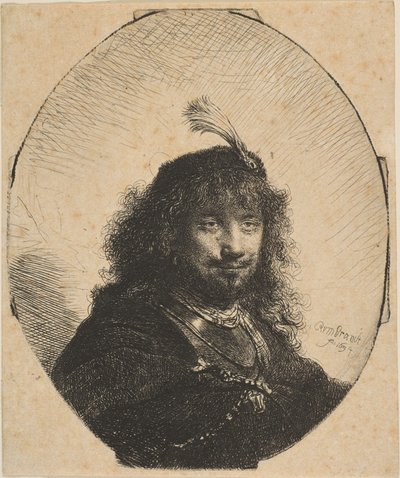 Autoportrait avec chapeau à plumes et sabre abaissé, 1634 - Rembrandt van Rijn