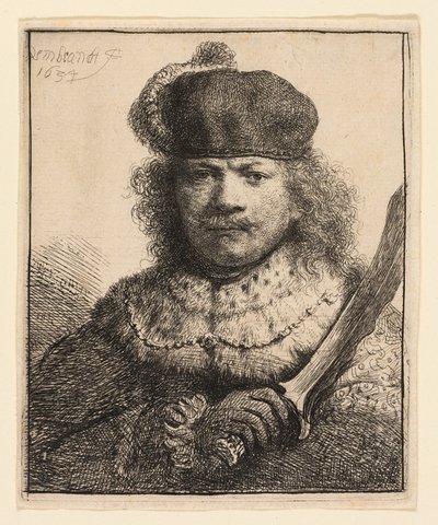 Autoportrait avec sabre levé - Rembrandt van Rijn