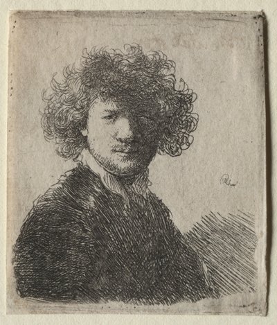 Autoportrait avec cheveux bouclés et col blanc : Buste, vers 1630 - Rembrandt van Rijn