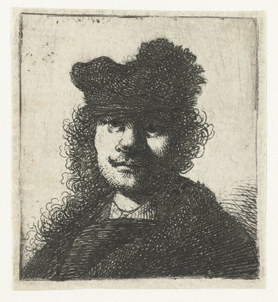 Autoportrait avec un bonnet et une cape sombre : buste - Rembrandt van Rijn