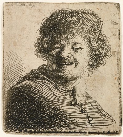 Autoportrait avec un bonnet : riant - Rembrandt van Rijn