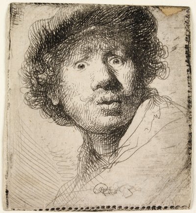 Autoportrait en casquette : bouche ouverte, 1630 - Rembrandt van Rijn