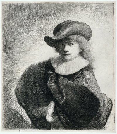 Autoportrait avec un chapeau mou et une cape brodée, 1631 - Rembrandt van Rijn