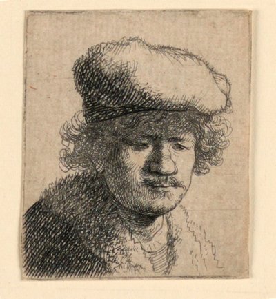 Autoportrait avec casquette tirée en avant - Rembrandt van Rijn
