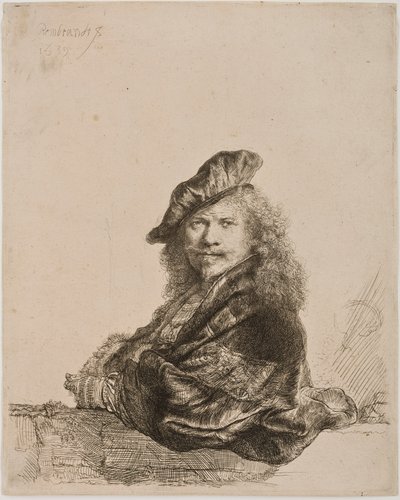 Autoportrait appuyé sur un rebord de fenêtre, 1639 - Rembrandt van Rijn