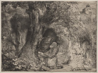 Saint François en prière sous un arbre - Rembrandt van Rijn