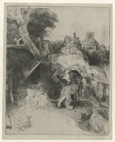 Saint Jérôme lisant dans un paysage italien - Rembrandt van Rijn