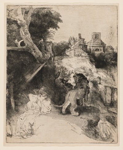 Saint Jérôme Lisant dans un Paysage Italien - Rembrandt van Rijn