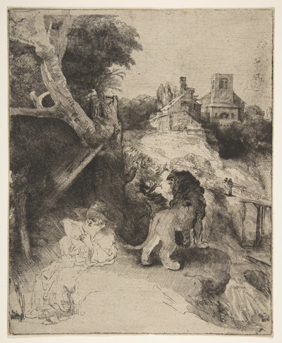 Saint Jérôme lisant dans un paysage italien, vers 1653 - Rembrandt van Rijn