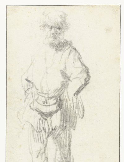 Homme debout avec une pochette - Rembrandt van Rijn
