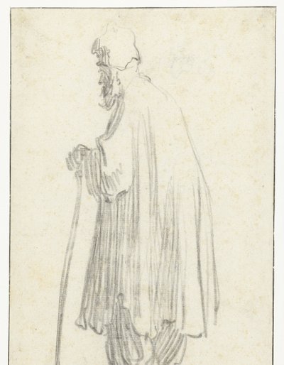 Homme debout avec un bâton, face à gauche - Rembrandt van Rijn