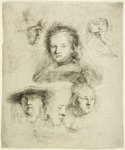 Études de la tête de Saskia et autres - Rembrandt van Rijn
