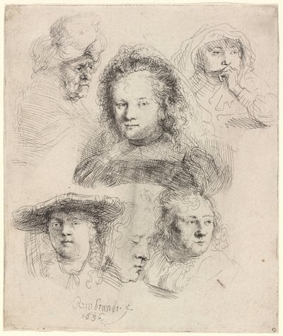 Études de la tête de Saskia et autres - Rembrandt van Rijn