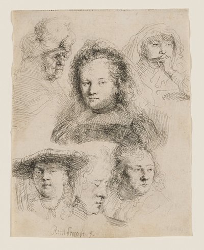Études de la tête de Saskia et autres - Rembrandt van Rijn