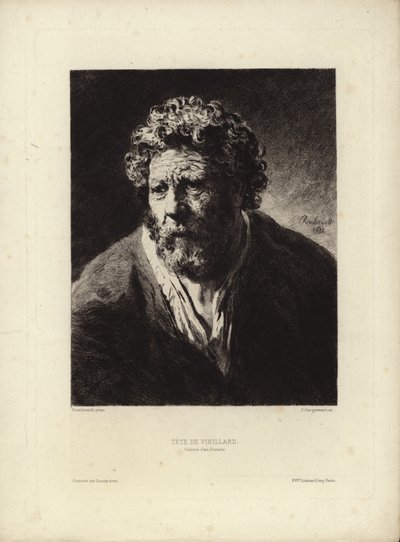Tête de vieillard par Rembrandt Harmenszoon van Rijn. Gravé par Jules Jacquemart, 1877 - Rembrandt van Rijn