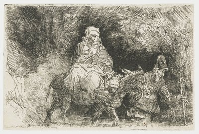 La fuite en Égypte traversant un ruisseau - Rembrandt van Rijn
