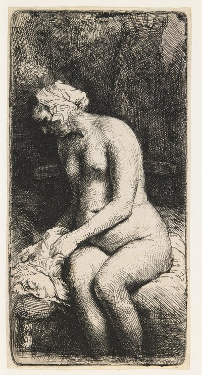 Femme se baignant les pieds dans un ruisseau - Rembrandt van Rijn