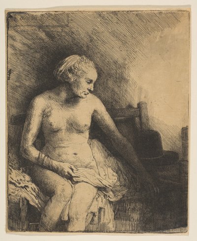 Femme au bain avec un chapeau à côté d