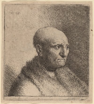 Homme chauve en manteau de fourrure - Rembrandt van Rijn and Studio of Rembrandt
