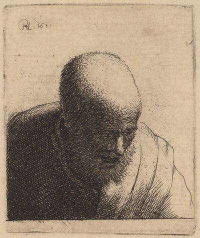 Homme chauve avec la bouche ouverte, regardant vers le bas - Rembrandt van Rijn and Studio of Rembrandt