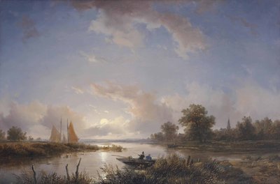 Pêcheurs dans un bateau à rames au crépuscule - Remigius Adrianus Haanen