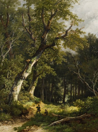 Paysage boisé avec deux chasseurs - Remigius Adrianus Haanen