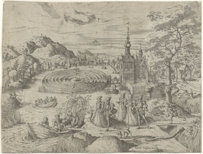 Paysage avec groupe montant dans un bateau - Remigius Hogenberg