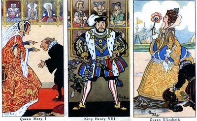 Le roi Henri VIII avec ses deux filles, Marie I et Élisabeth I, 1936 - René Bull
