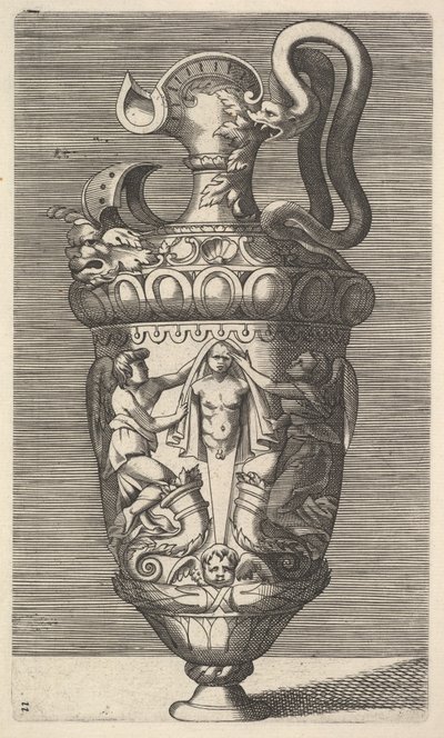 Vase avec deux figures ailées drapant un terme - Rene Boyvin
