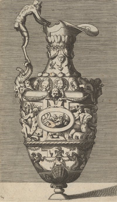 Vase avec un dieu de la rivière dans un médaillon ovale - Rene Boyvin