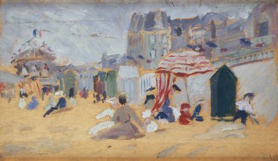 Parasols et cabines de bain sur la plage - René François Xavier Prinet