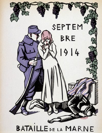 Septembre 1914 : Bataille de la Marne - dessin par Herman Paul, dans « Calendrier de la guerre » éd. 1916 - Rene George Hermann Paul