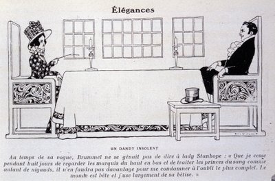 Représentation de George Bryan Brummel connu sous le nom de Beau Brummel (1778 - 1840), le roi des dandys. Illustration de René Vincent. 19ème siècle - Rene Vincent