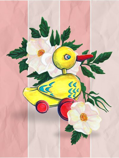 Canard espiègle et roses - Renee Machan Cottagecore Artist